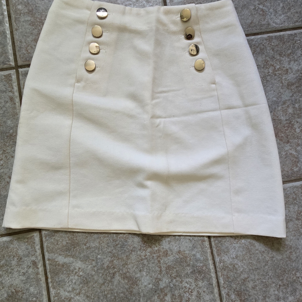 Elegant Cream Skirt with Gold Button Accents